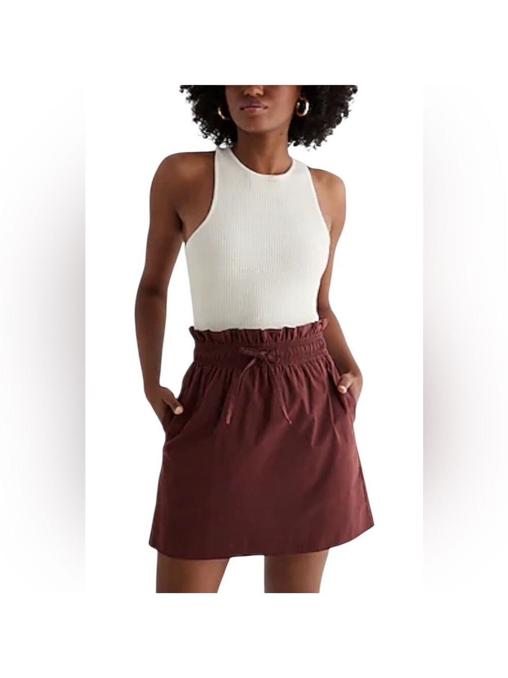 Express High Waist Paperbag Mini Skirt Adjustable Drawstring Lined Brown Size 12